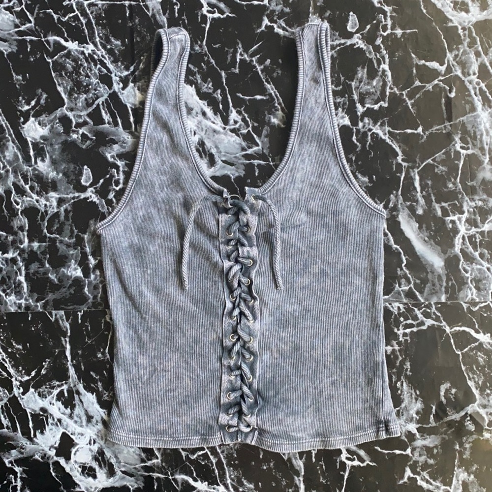 Distressed lace up top